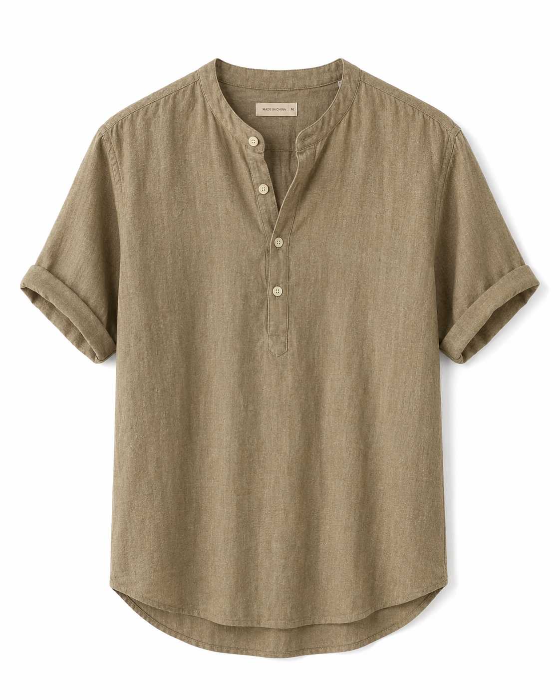 Camisa hombre lino manga corta cuello mao botonadura frontal casual - Stefan