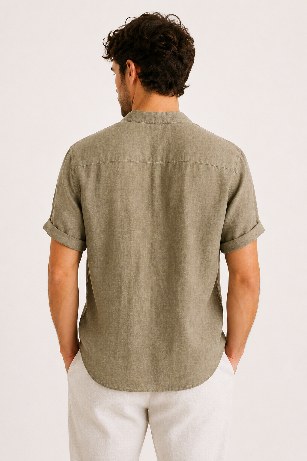 Camisa hombre lino manga corta cuello mao botonadura frontal ligera - Stefan