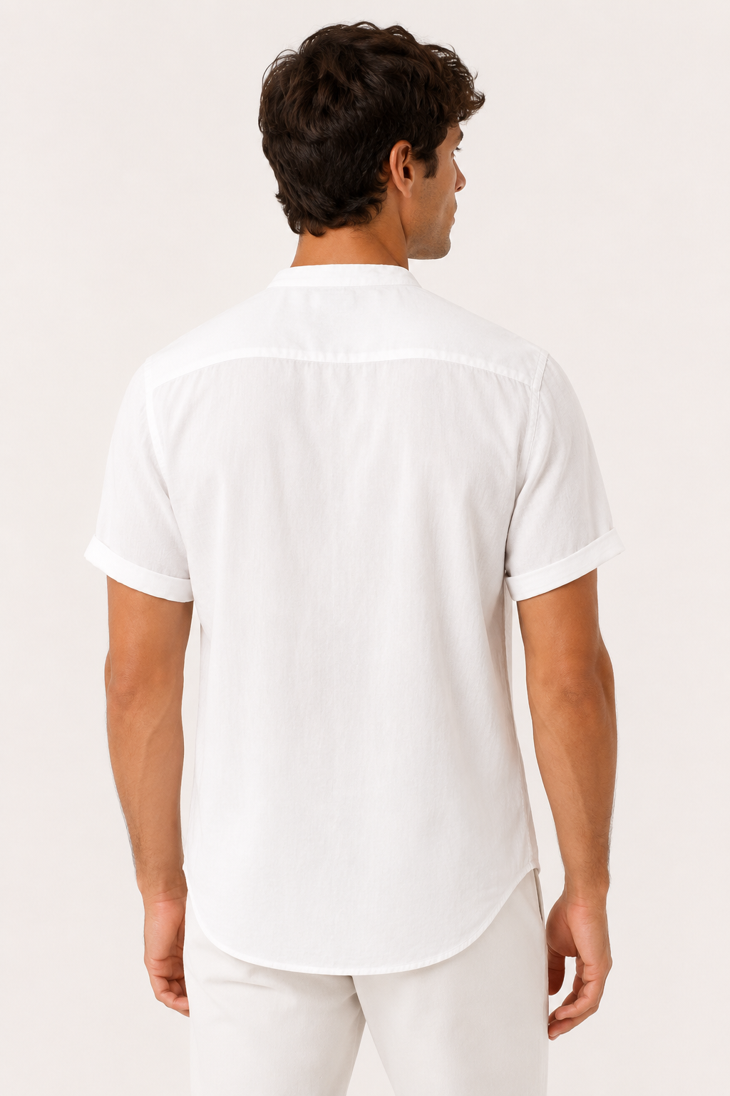 Camisa hombre lino manga corta cuello mao botonadura frontal ligera - Stefan