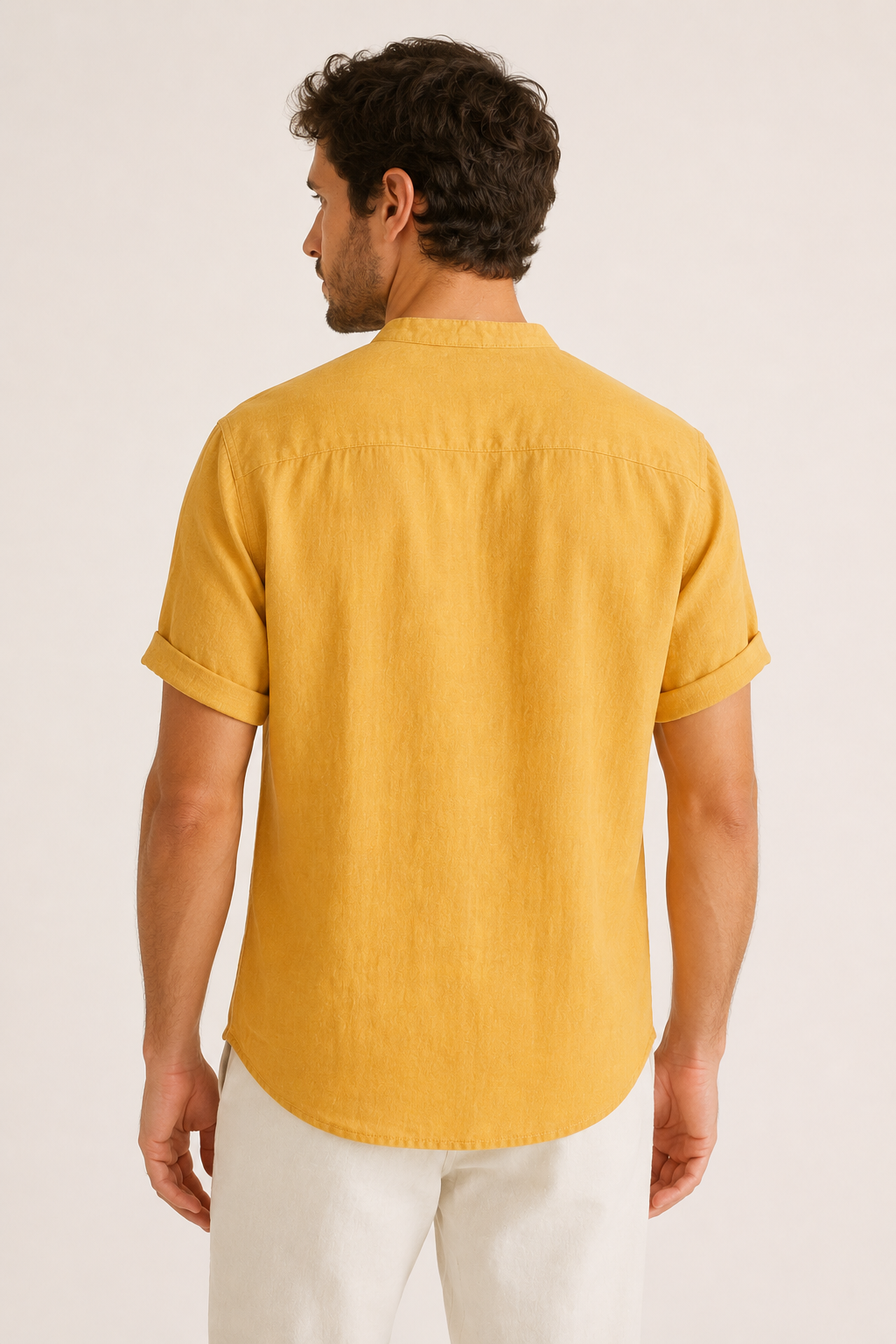 Camisa hombre lino manga corta cuello mao botonadura frontal ligera - Stefan