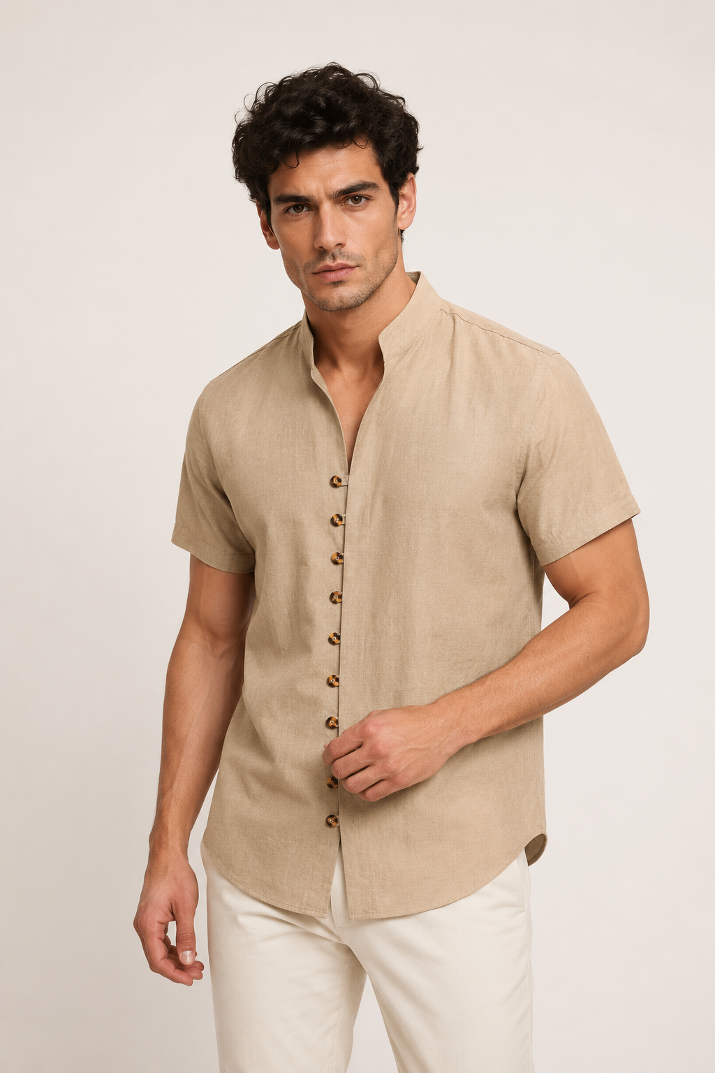 Camisa hombre cuello mao manga corta botonadura frontal casual verano - Lorenz