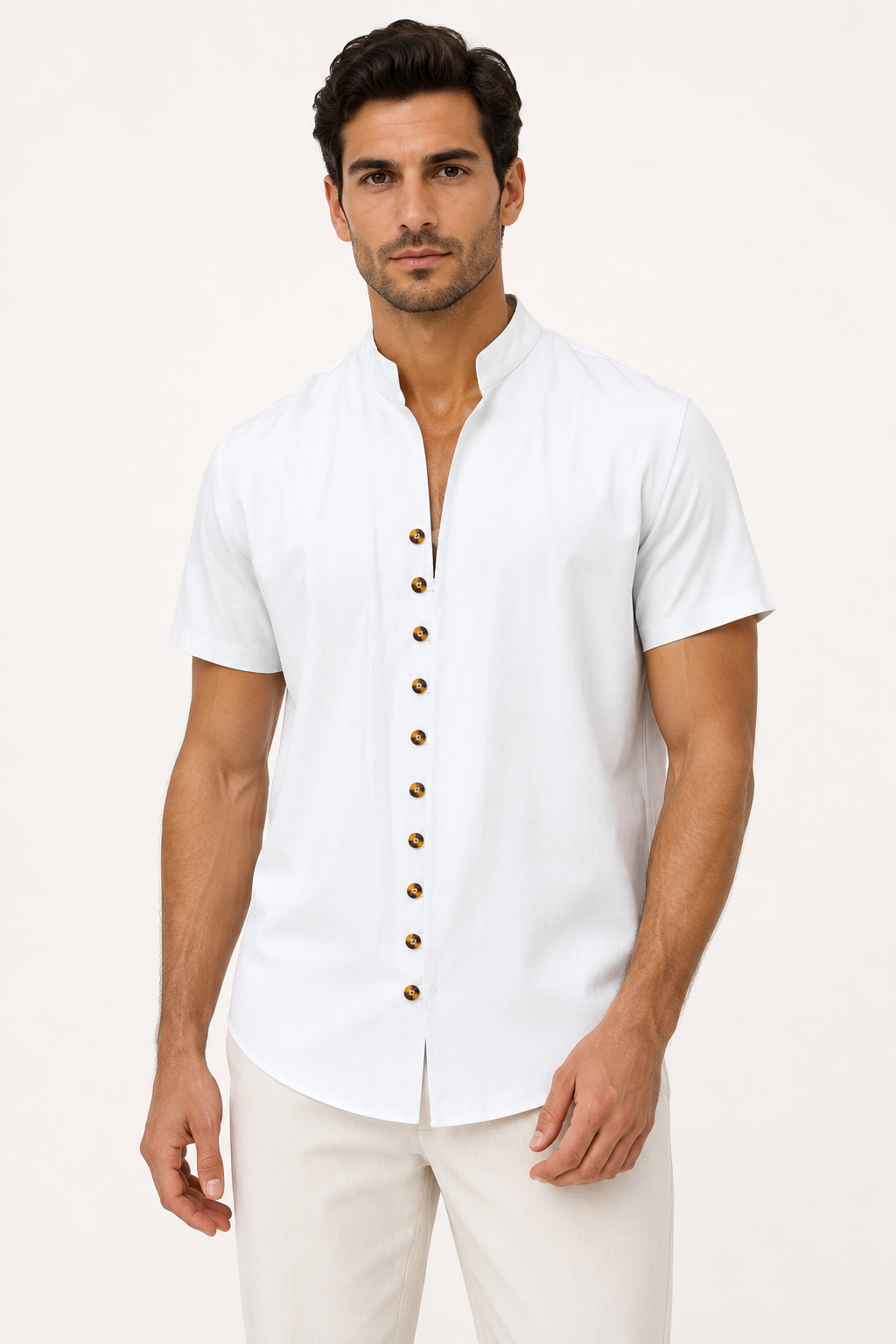 Camisa hombre cuello mao manga corta botonadura frontal casual verano - Lorenz