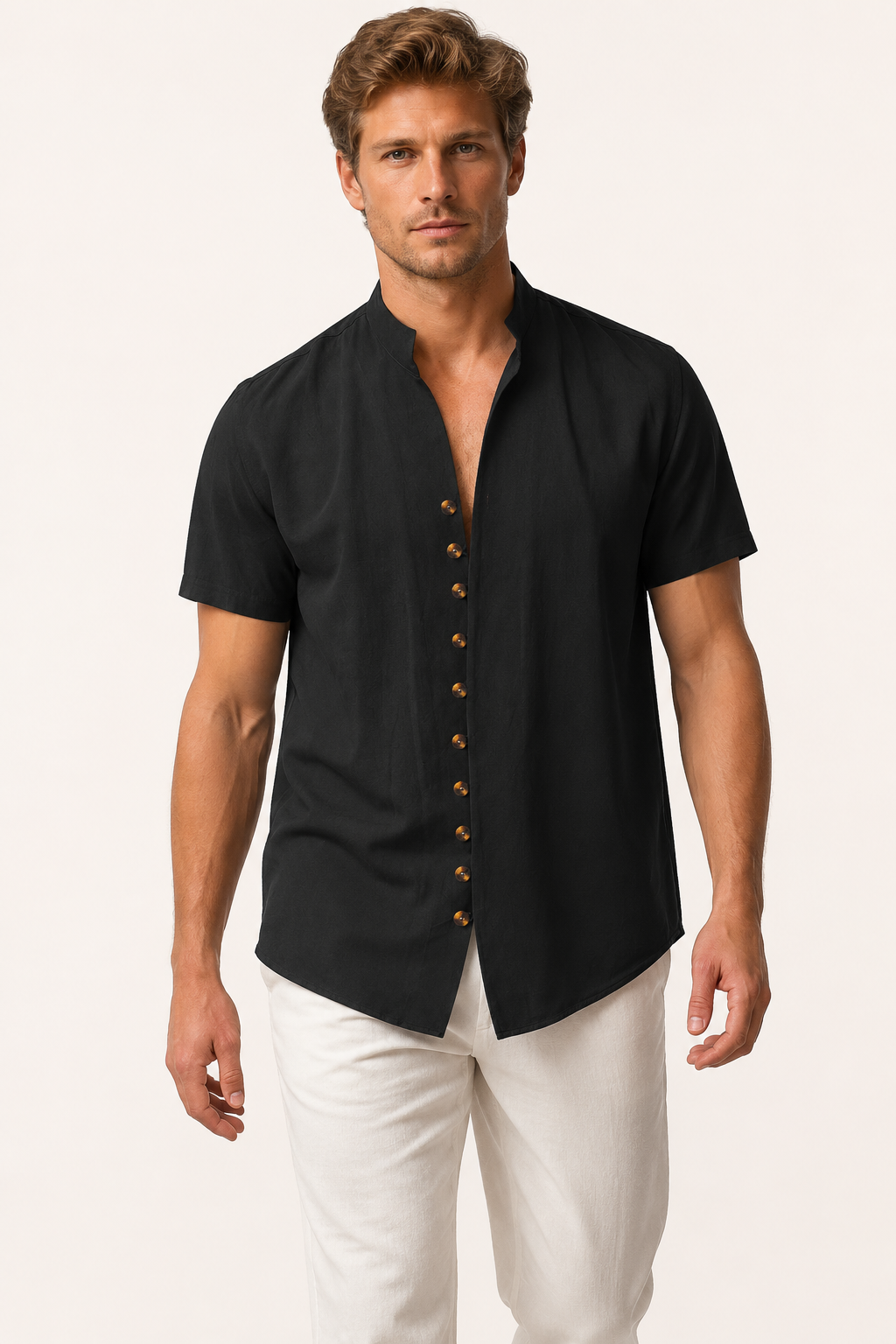 Camisa hombre cuello mao manga corta botonadura frontal casual verano - Lorenz