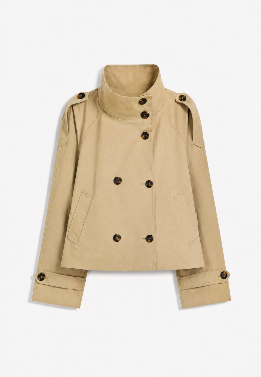 Cazadora trench mujer corta cuello alto cinturón doble botonadura otoño - Solène