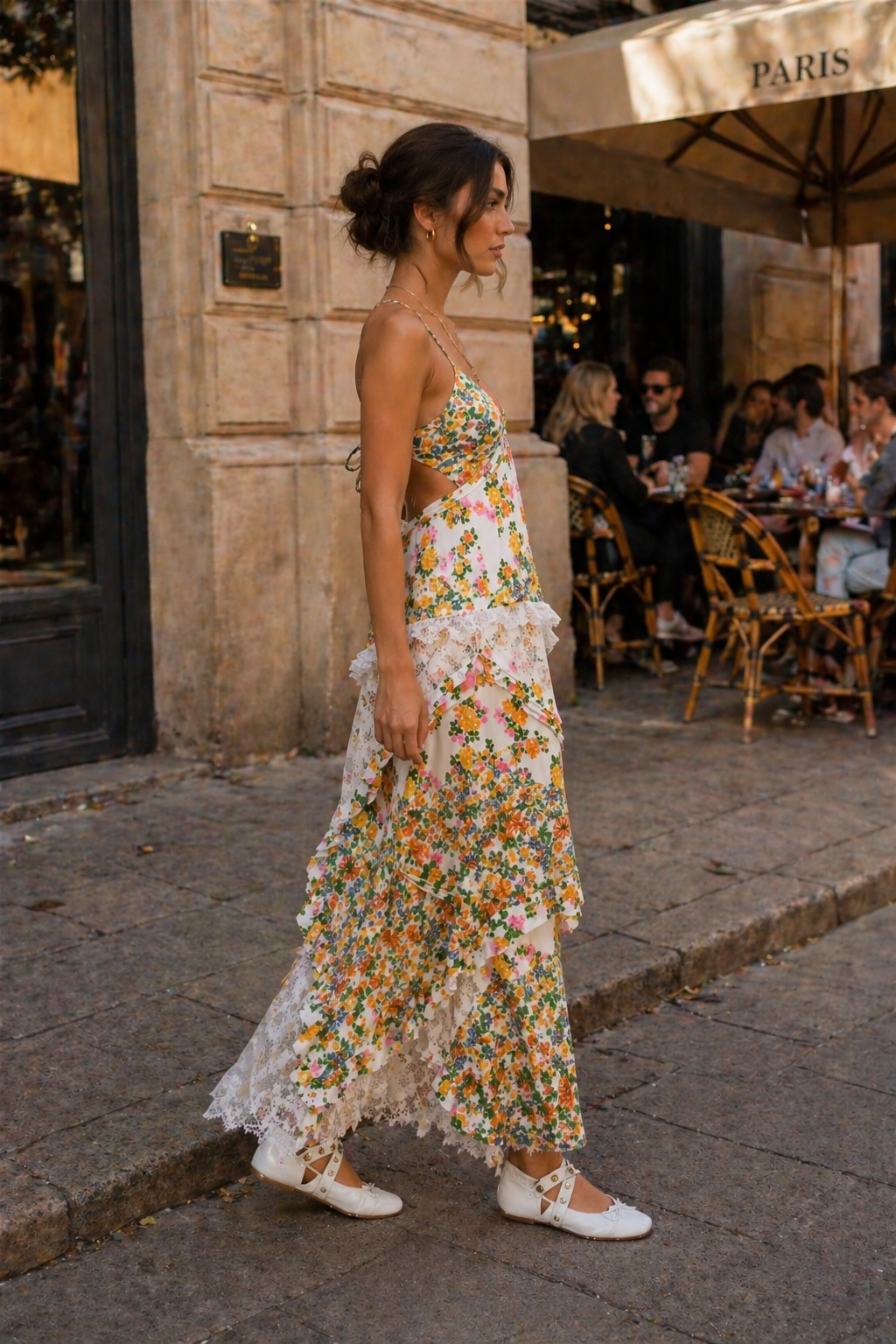 Vestido largo tirantes finos mujer floral encaje caída fluida verano - Danira