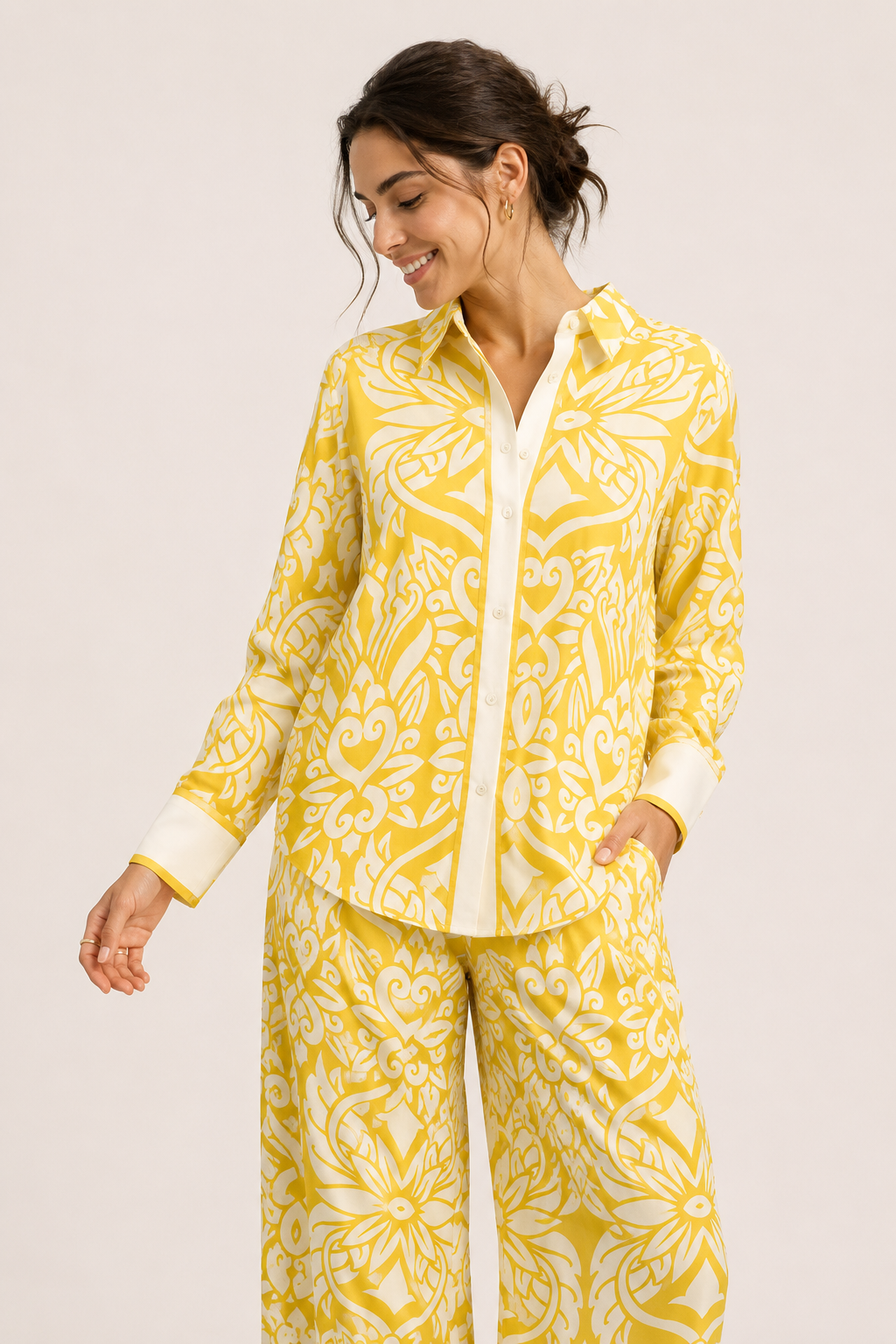 Conjunto mujer camisa pantalón amplio estampado mediterráneo verano - Wilma