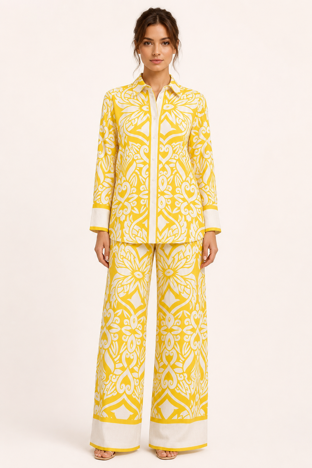 Conjunto mujer camisa pantalón amplio estampado mediterráneo verano - Wilma