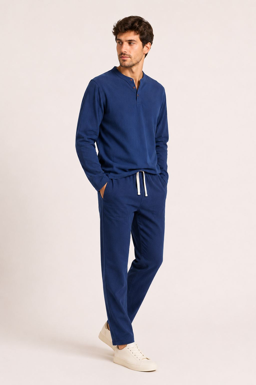 Conjunto hombre lino camiseta cuello botones pantalón casual verano - Jörg