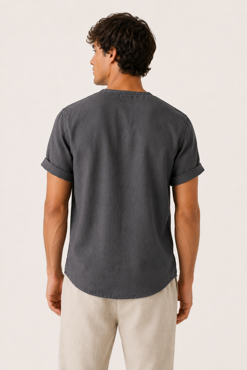Camisa hombre manga corta cuello mao bolsillo casual lino verano - James