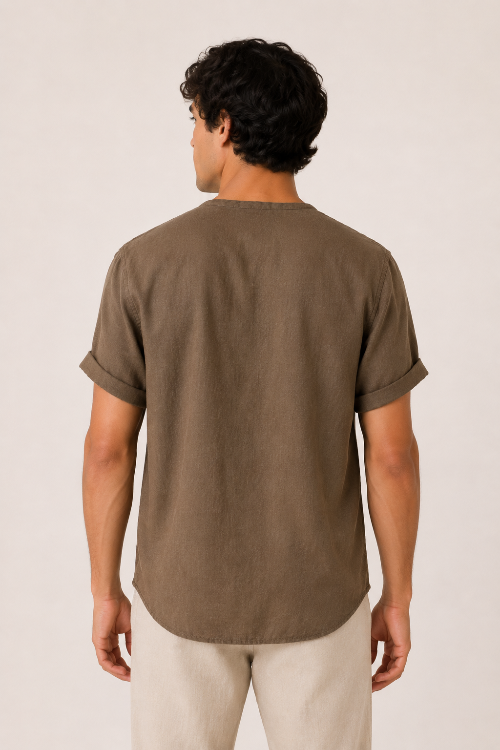 Camisa hombre manga corta cuello mao bolsillo casual lino verano - James