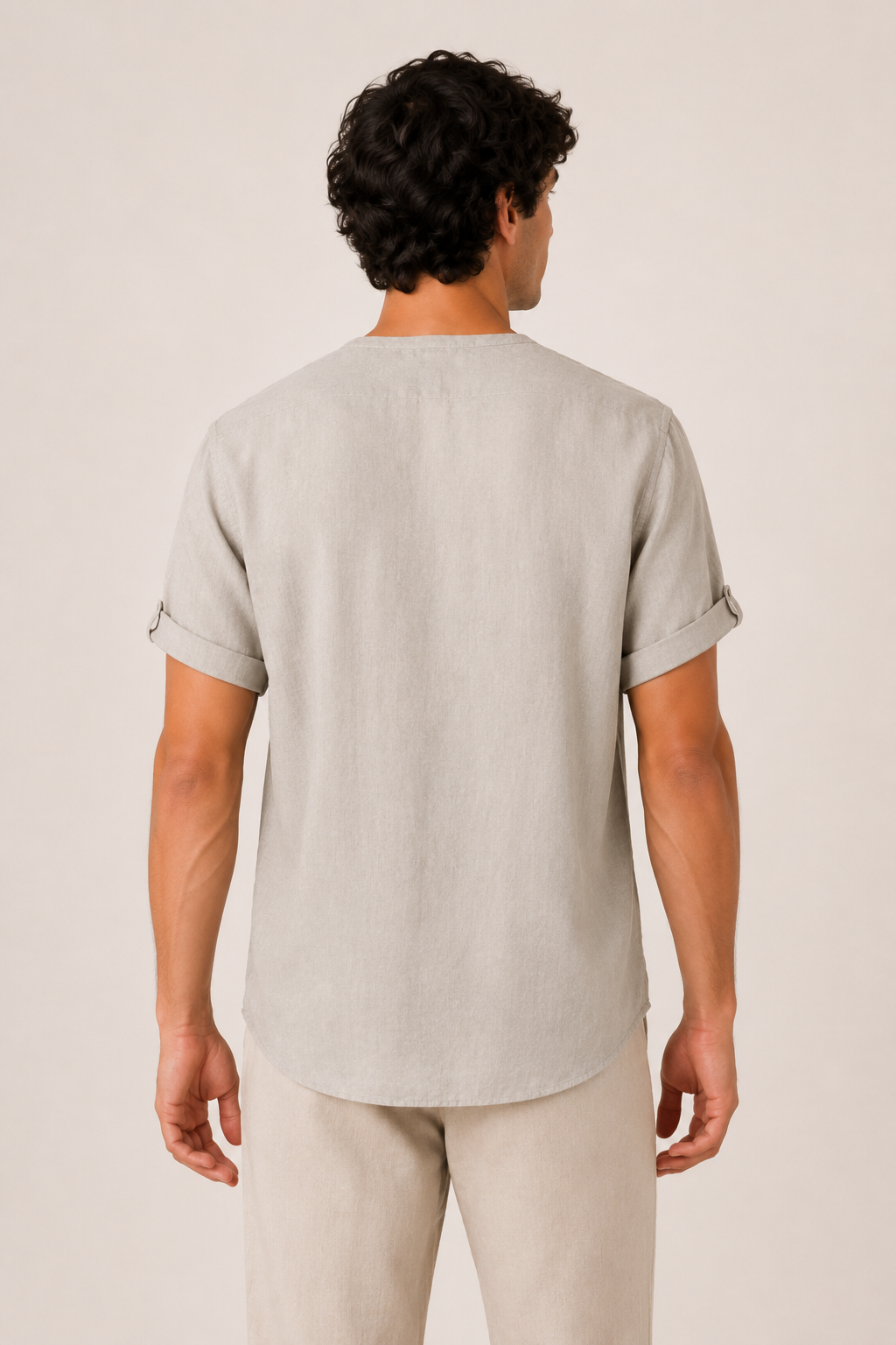 Camisa hombre manga corta cuello mao bolsillo casual lino verano - James