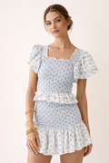 Conjunto floral fruncido con falda corta para mujer - Lotte