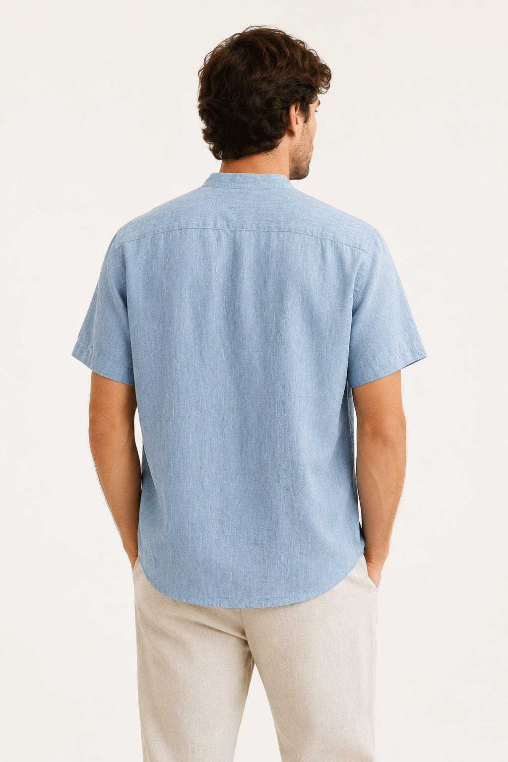 Camisa lino hombre cuello mao manga corta botonadura casual fresca - Emil