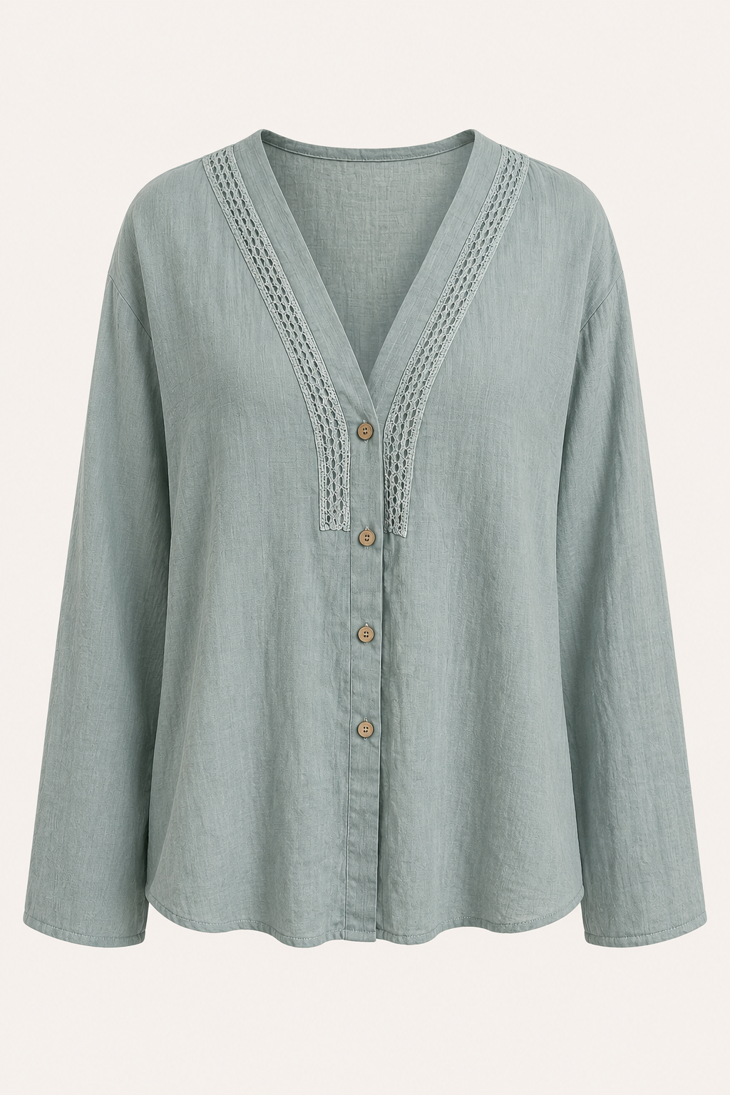 Blusa lino mujer manga larga escote V detalle calado botones casual - Kamila