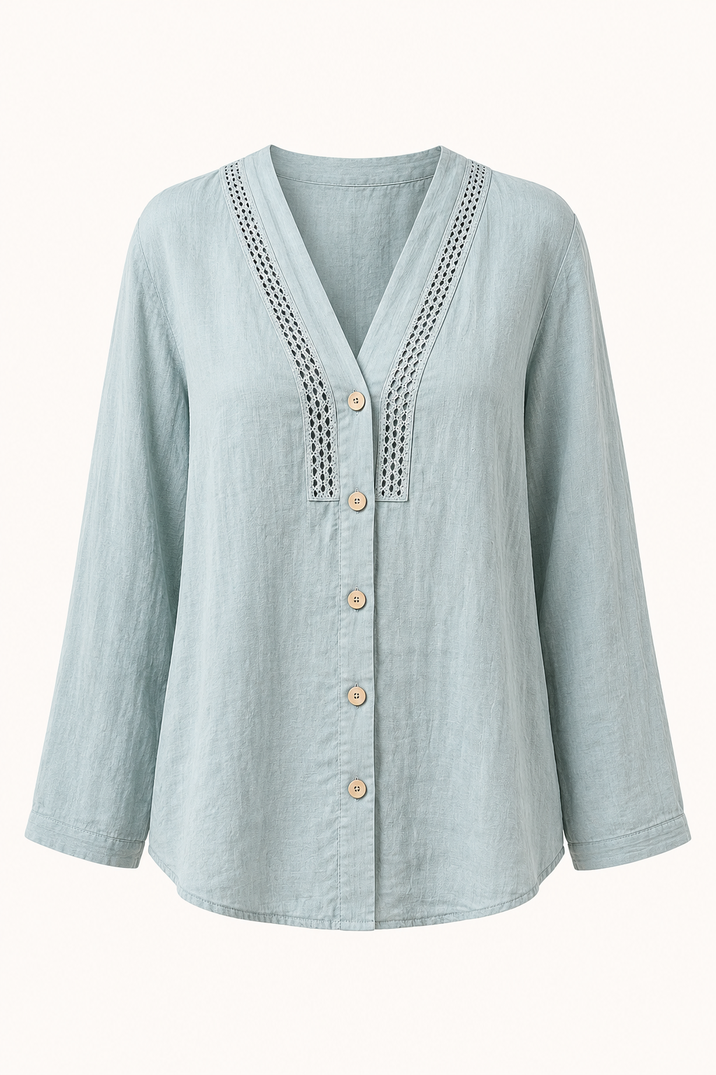Blusa lino mujer manga larga escote V detalle calado botones casual - Kamila