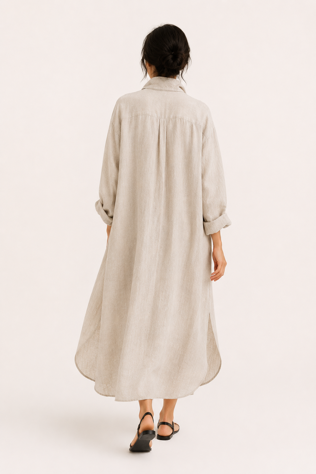Vestido camisero largo mujer cuello clásico manga larga botones bolsillo - Shanik