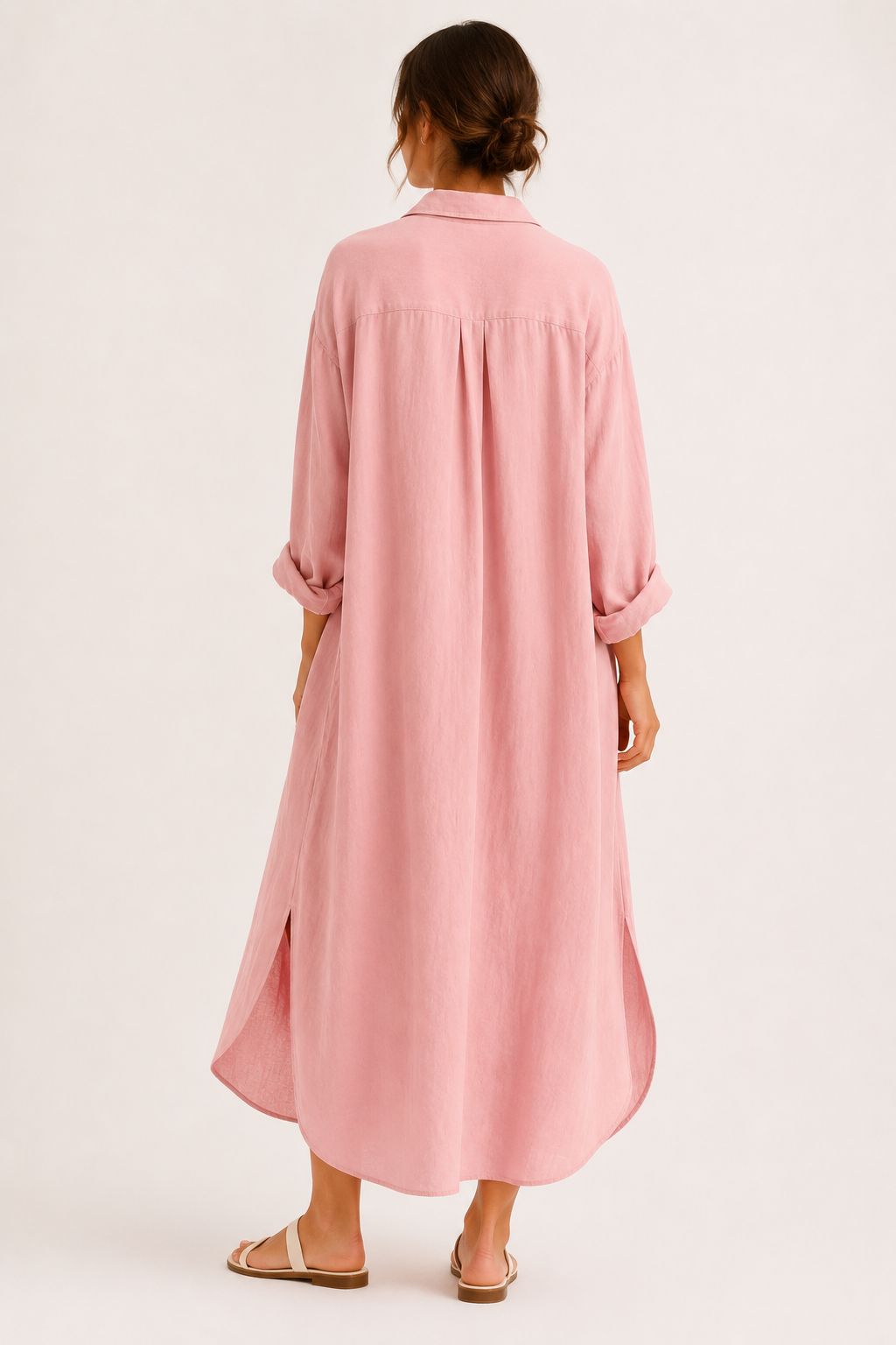Vestido camisero largo mujer cuello clásico manga larga botones bolsillo - Shanik