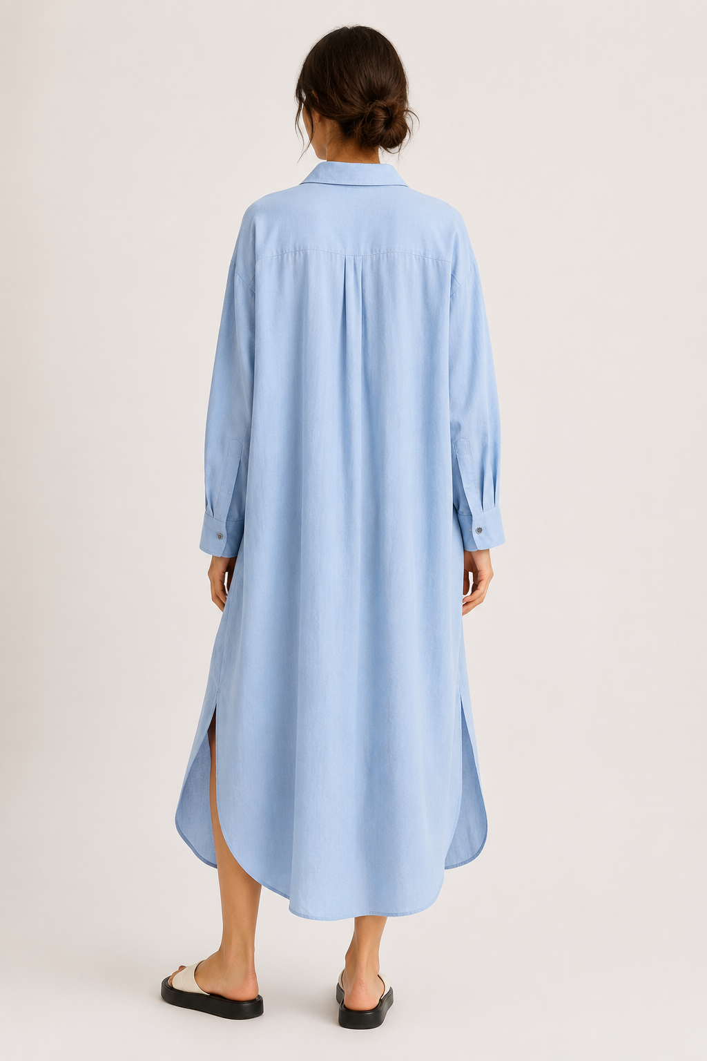 Vestido camisero largo mujer cuello clásico manga larga botones bolsillo - Shanik