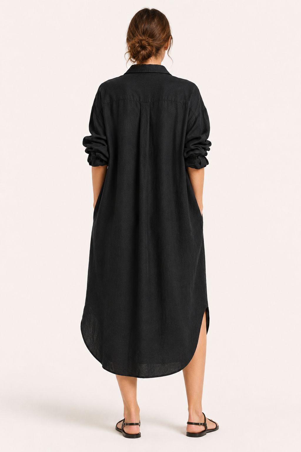 Vestido camisero largo mujer cuello clásico manga larga botones bolsillo - Shanik