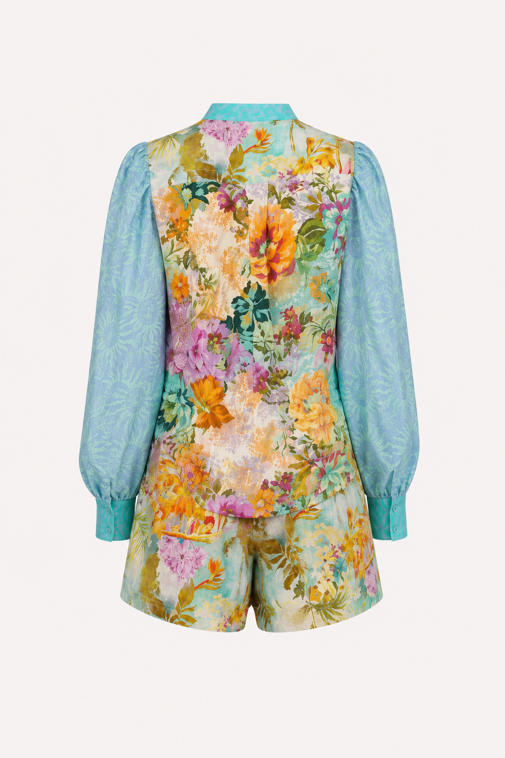 Conjunto mujer blusa manga larga floral pantalón corto casual verano - Annika