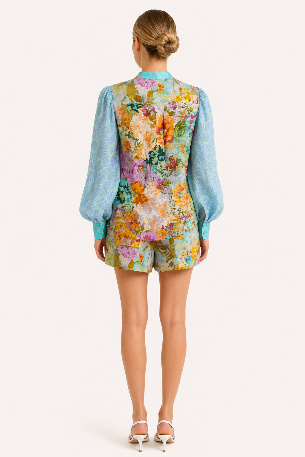 Conjunto mujer blusa manga larga floral pantalón corto casual verano - Annika