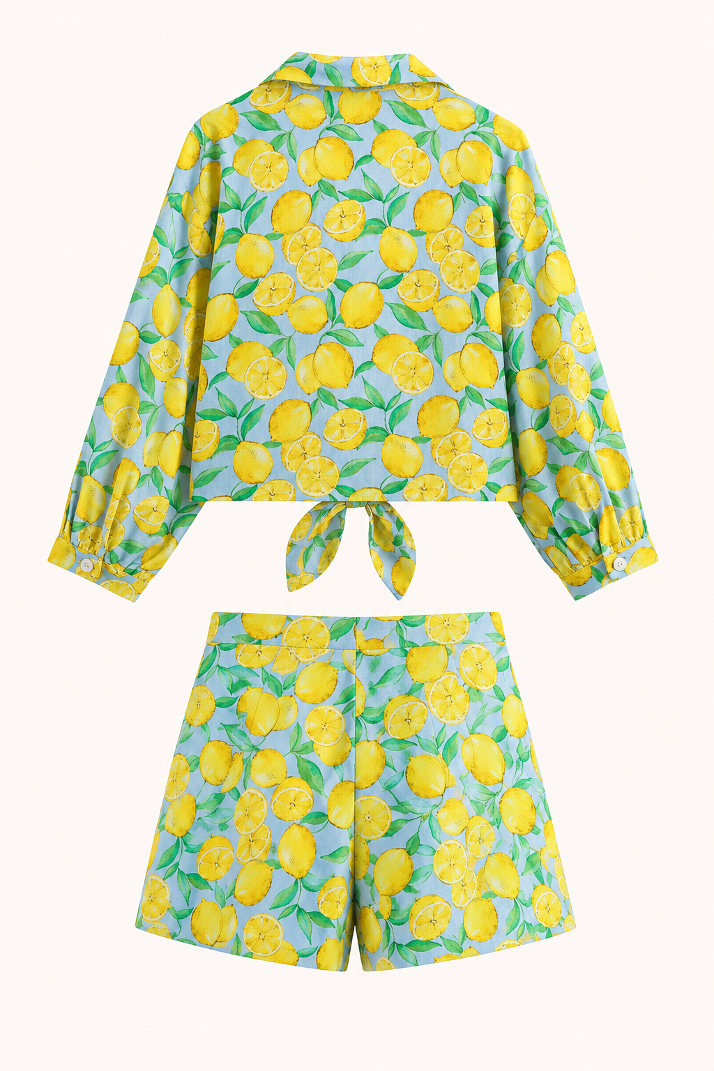 Conjunto mujer camisa nudo frontal short estampado limones verano - Jorinde