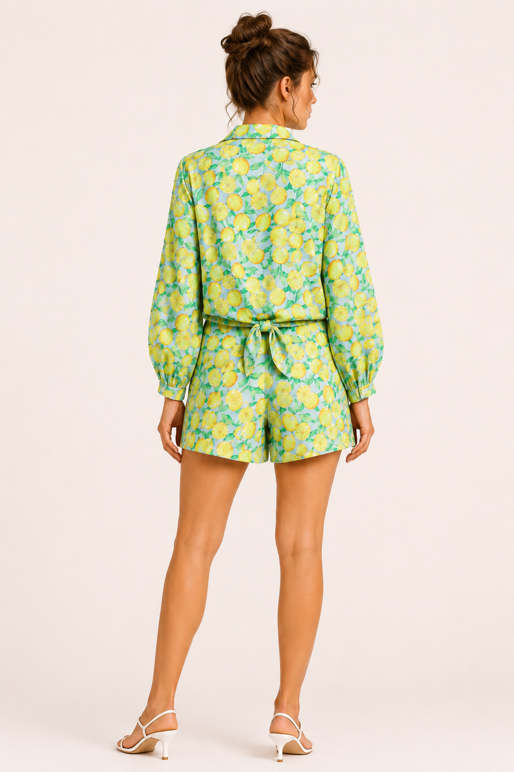Conjunto mujer camisa nudo frontal short estampado limones verano - Jorinde
