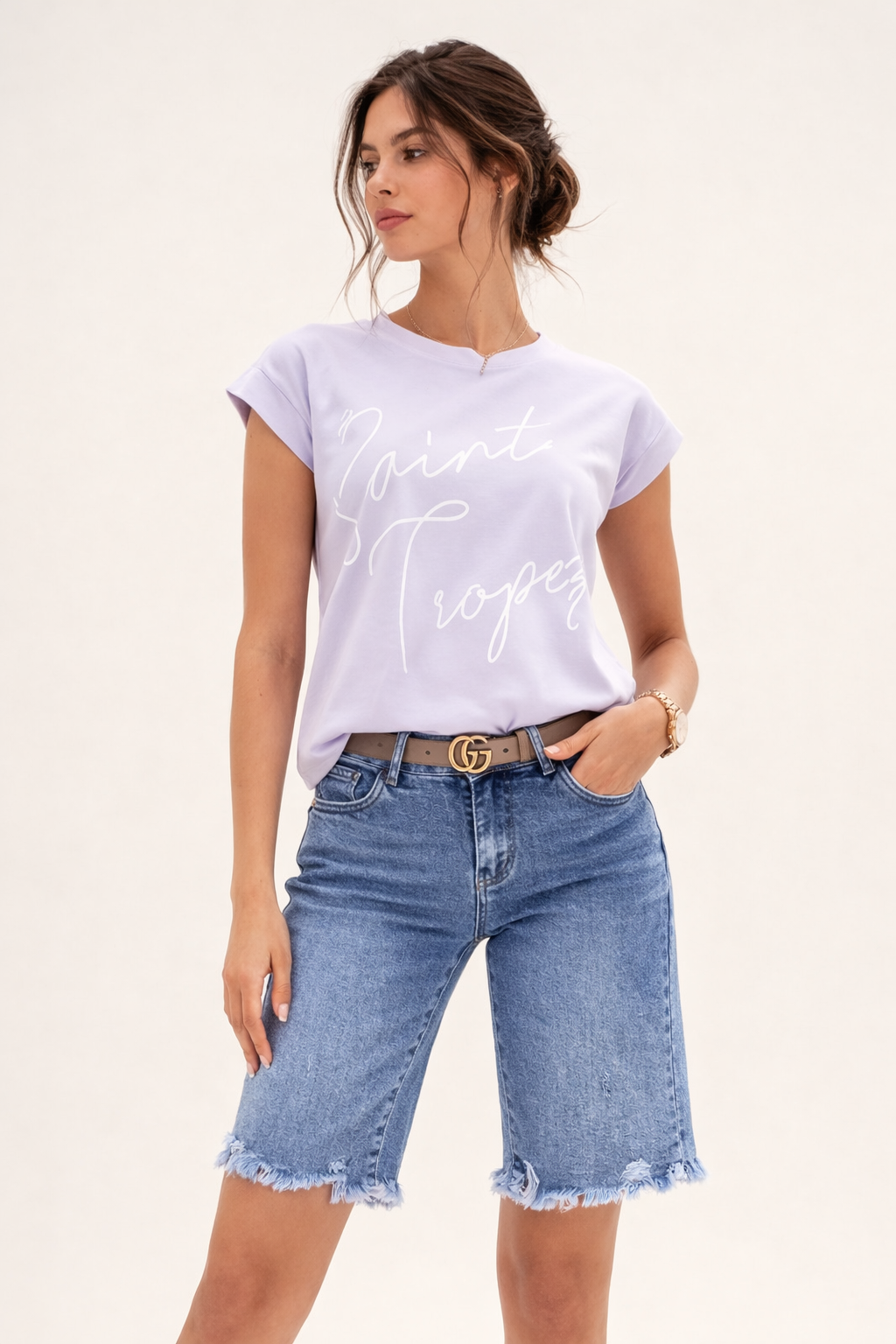 Short de mezclilla con acabado de borde irregular para mujer - Klary