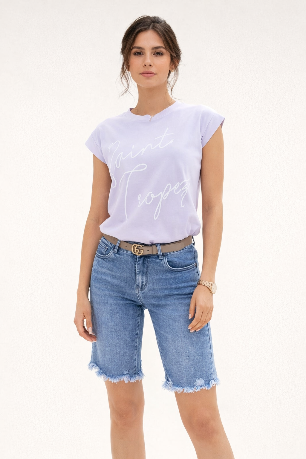 Short de mezclilla con acabado de borde irregular para mujer - Klary