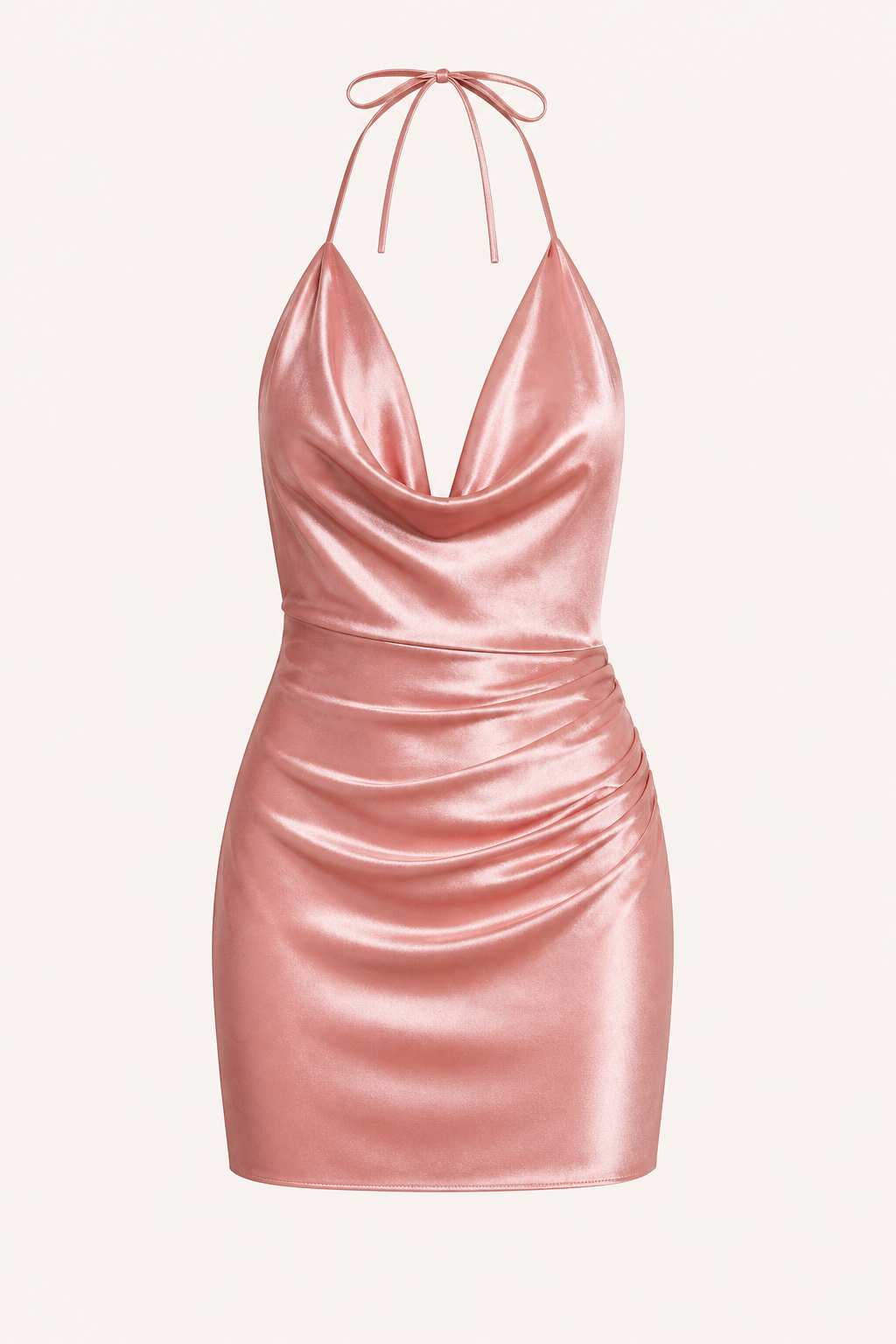 Vestido corto mujer drapeado frontal halter cintura marcada fiesta noche - Kaela