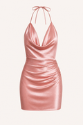 Vestido corto mujer drapeado frontal halter cintura marcada fiesta noche - Kaela