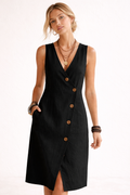 Vestido midi envolvente con botones y escote en V para mujer - Adelina