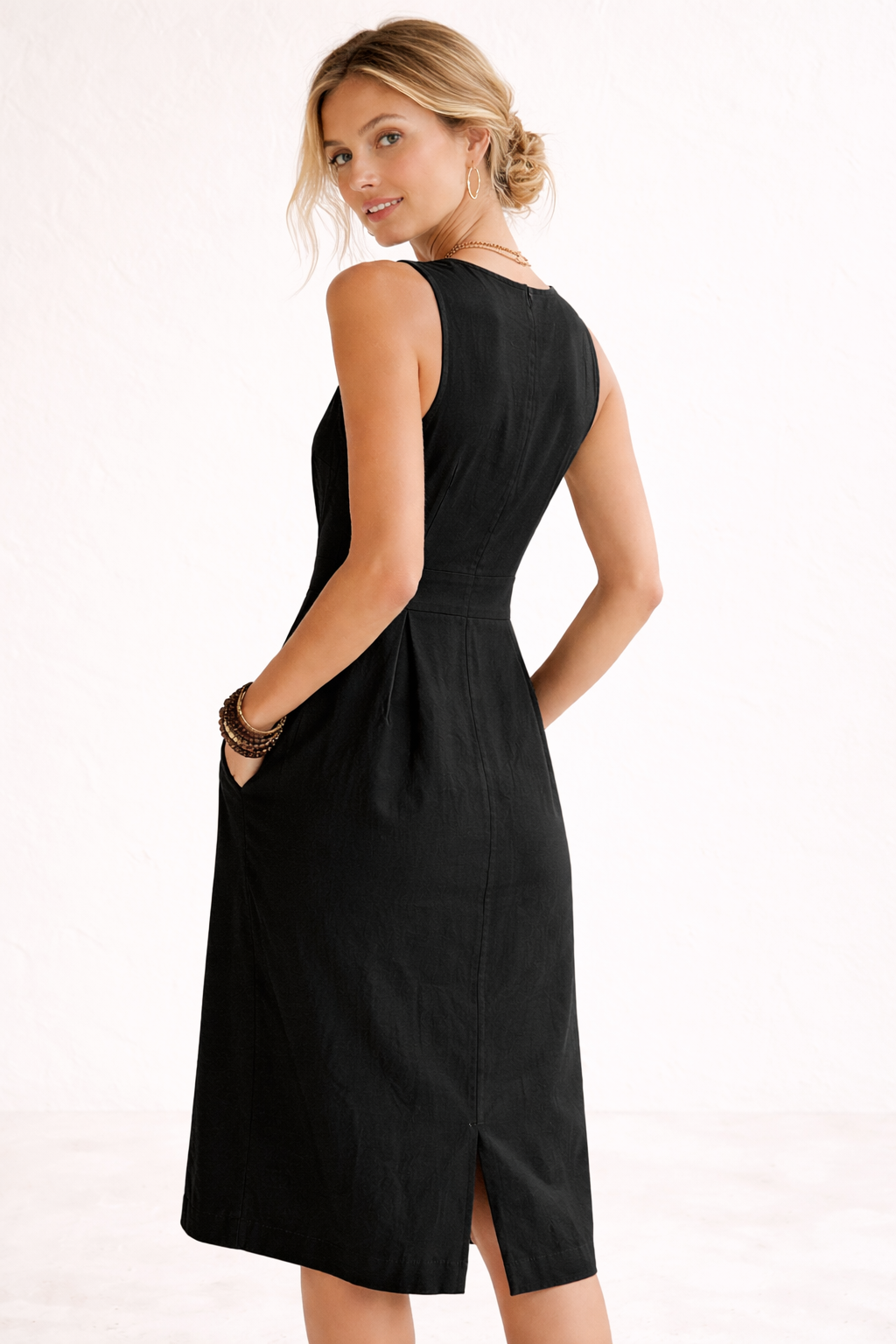 Vestido midi envolvente con botones y escote en V para mujer - Adelina