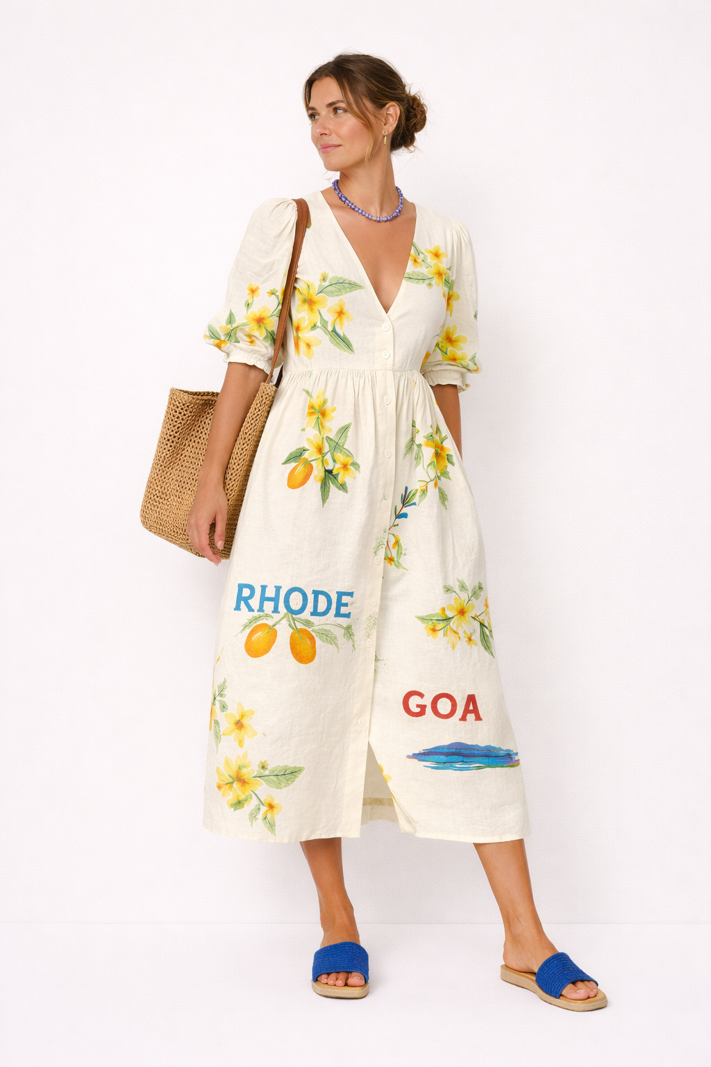 Vestido estampado con manga abullonada para el verano cómodo y casual - Stella