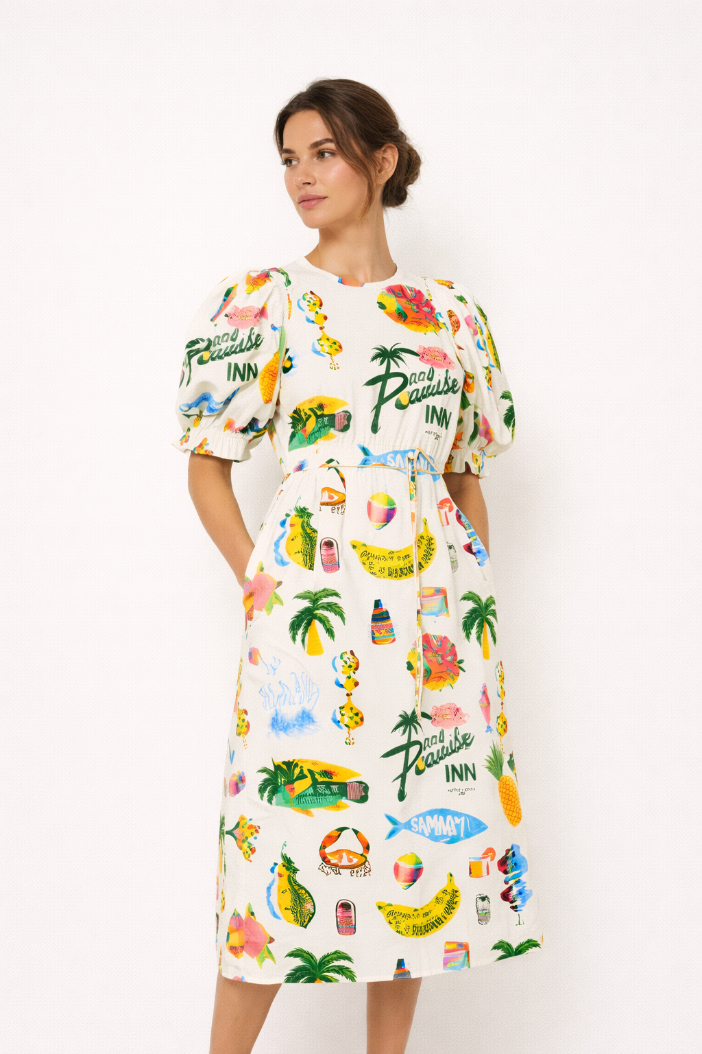 Vestido estampado con manga abullonada para el verano cómodo y casual - Stella