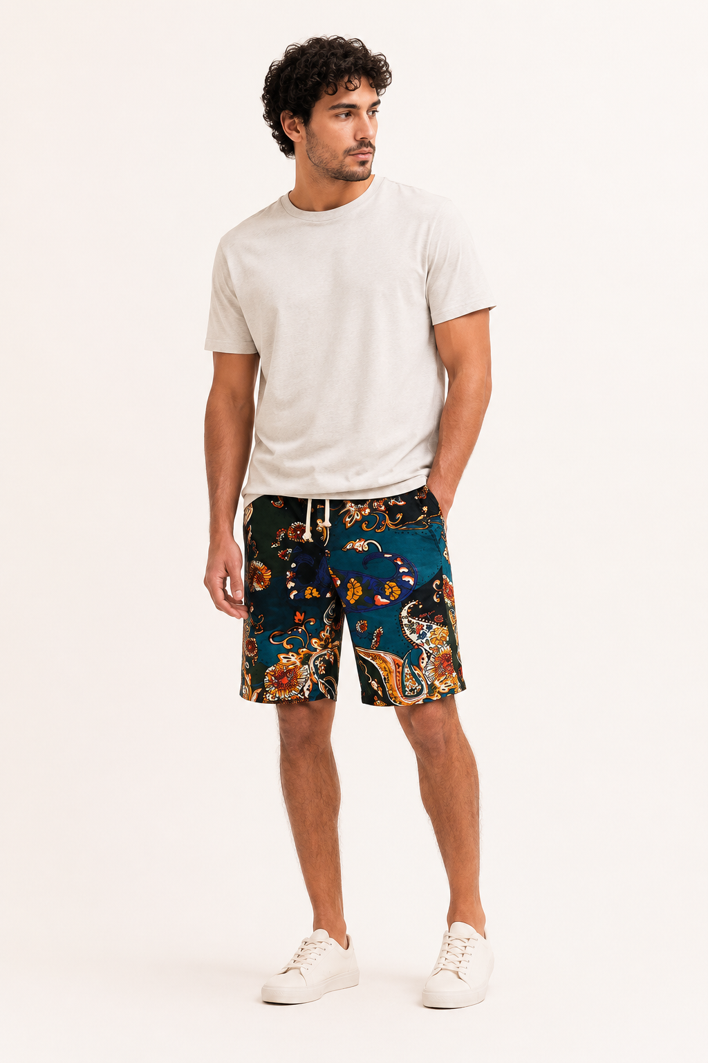 Short hombre estampado abstracto cintura ajustable largo rodilla casual - Hugo