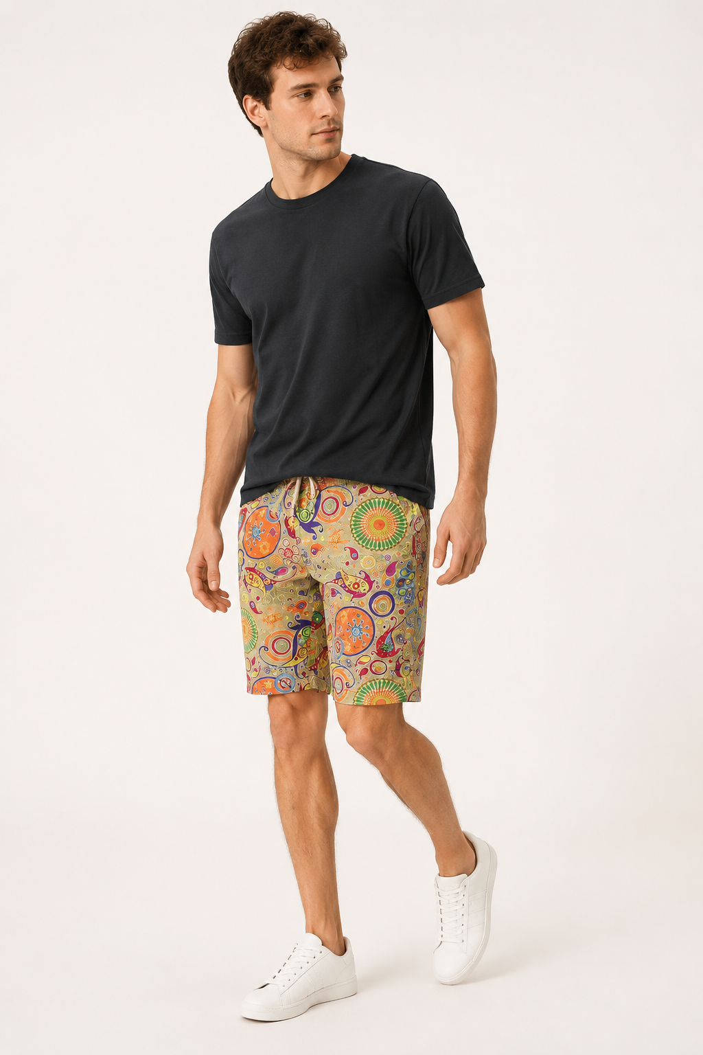 Short hombre estampado abstracto cintura ajustable largo rodilla casual - Hugo
