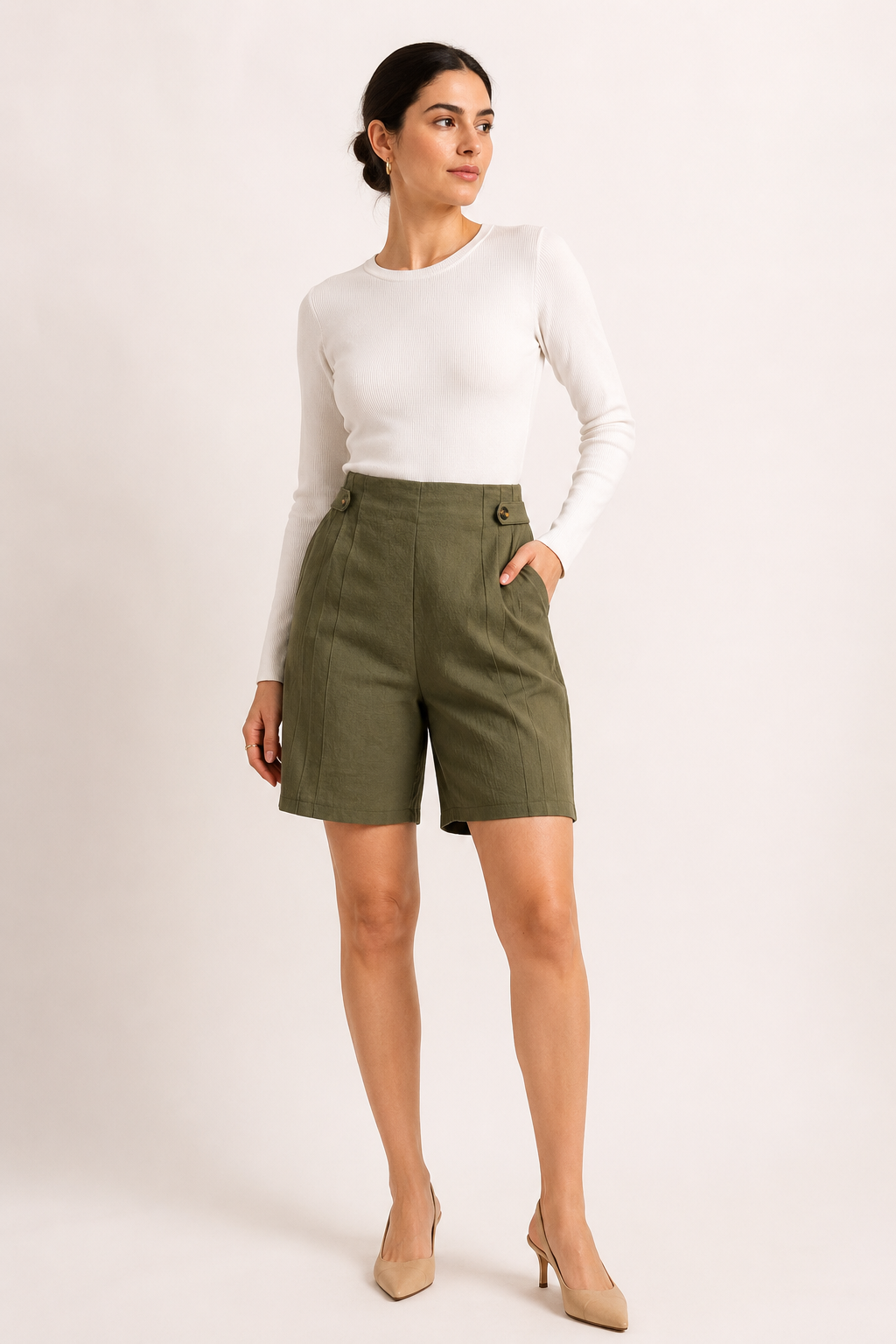 Short mujer tiro alto botones laterales pinzas frontales bolsillos - Maren