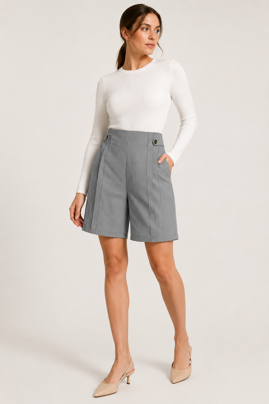 Short mujer tiro alto botones laterales pinzas frontales bolsillos - Maren