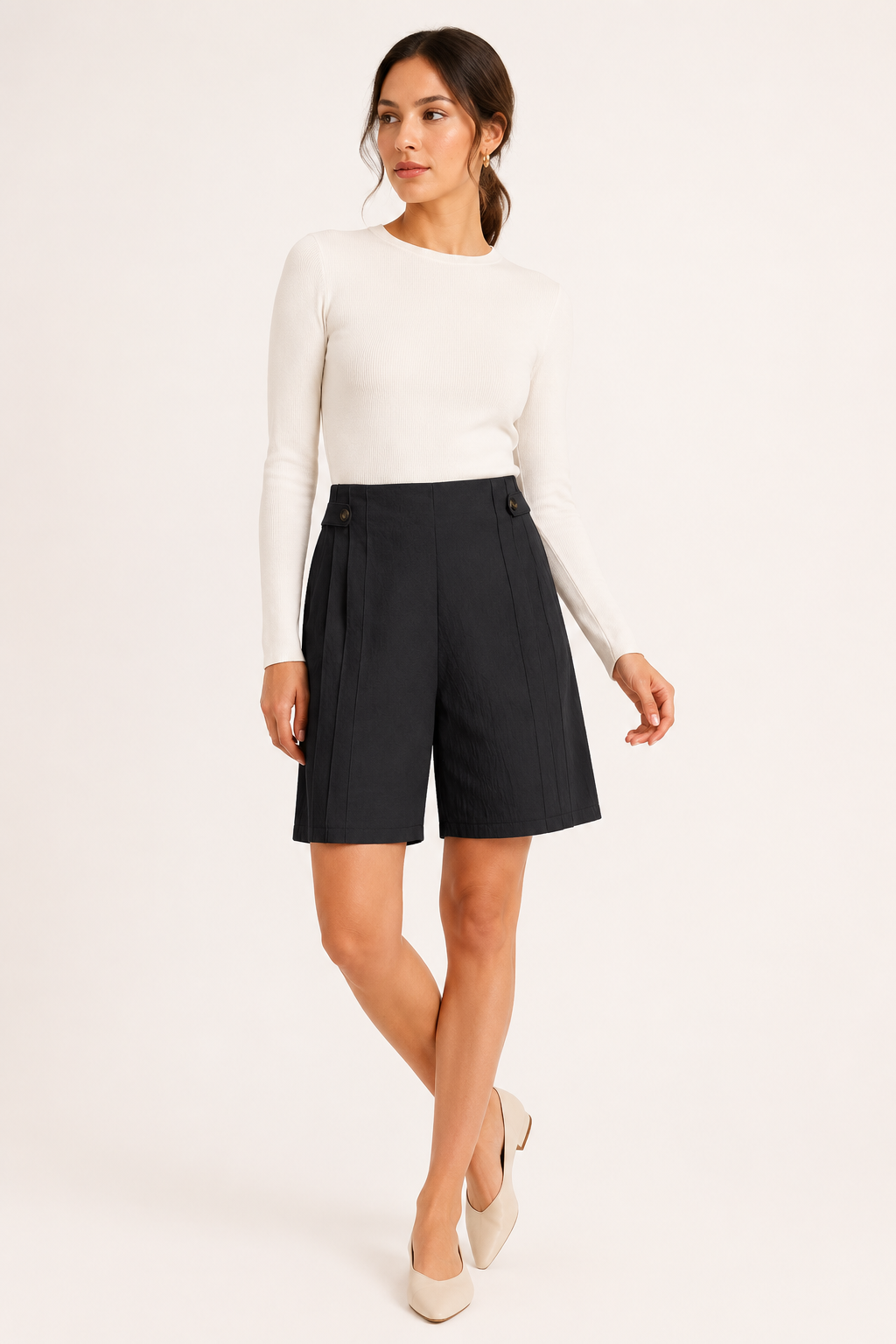 Short mujer tiro alto botones laterales pinzas frontales bolsillos - Maren