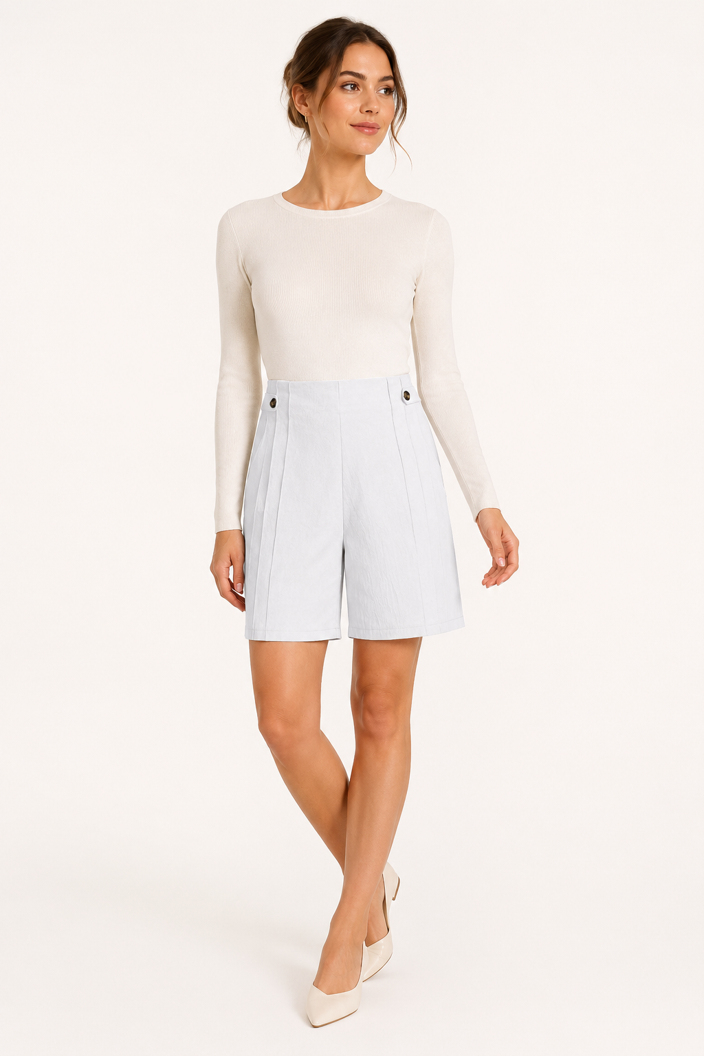 Short mujer tiro alto botones laterales pinzas frontales bolsillos - Maren
