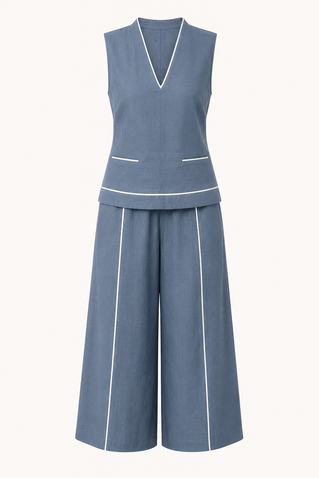 Conjunto mujer top sin mangas escote pico pantalón ancho fluido elegante - Friedel