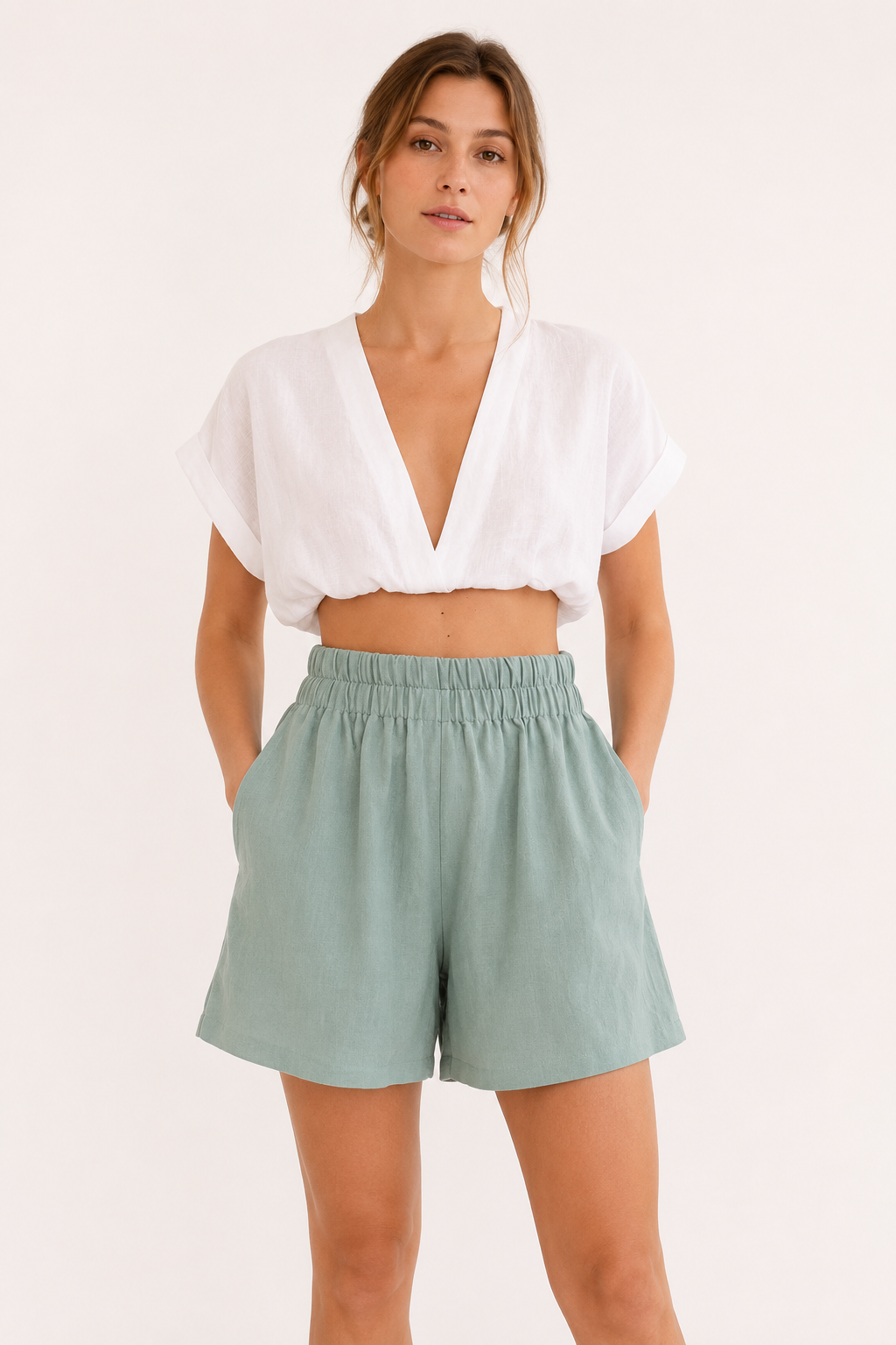 Short mujer cintura elástica tiro alto pierna amplia casual verano - Klara