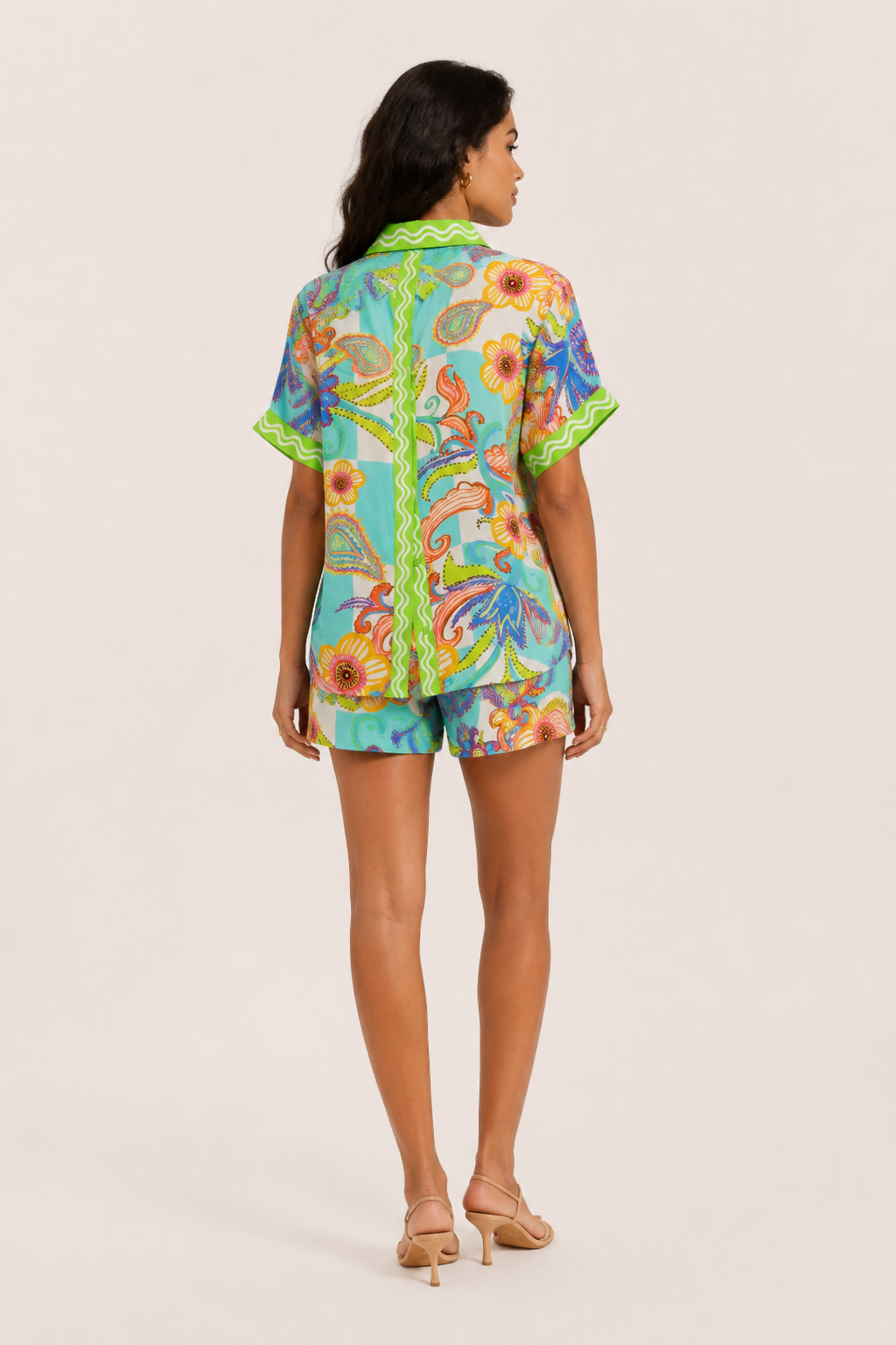 Conjunto mujer blusa botones short estampado floral paisley verano resort - Tabea