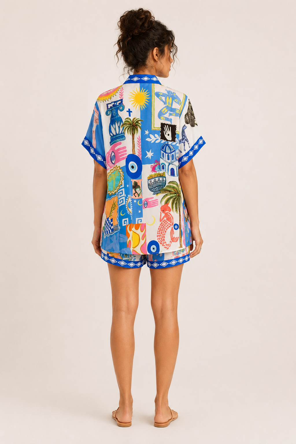 Conjunto mujer blusa botones short estampado floral paisley verano resort - Tabea