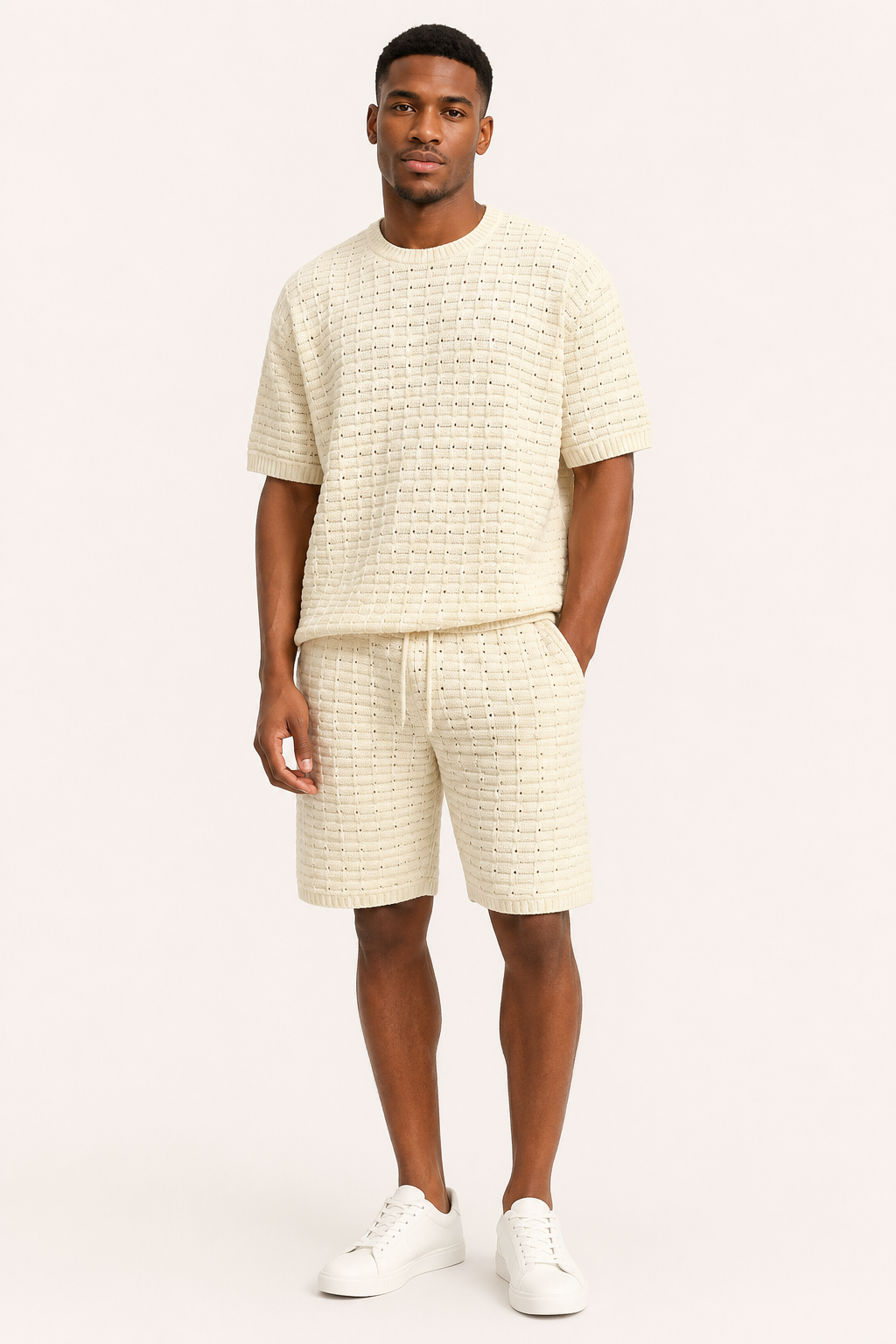 Conjunto hombre camiseta cuello redondo short cintura elástica textura - Oskar