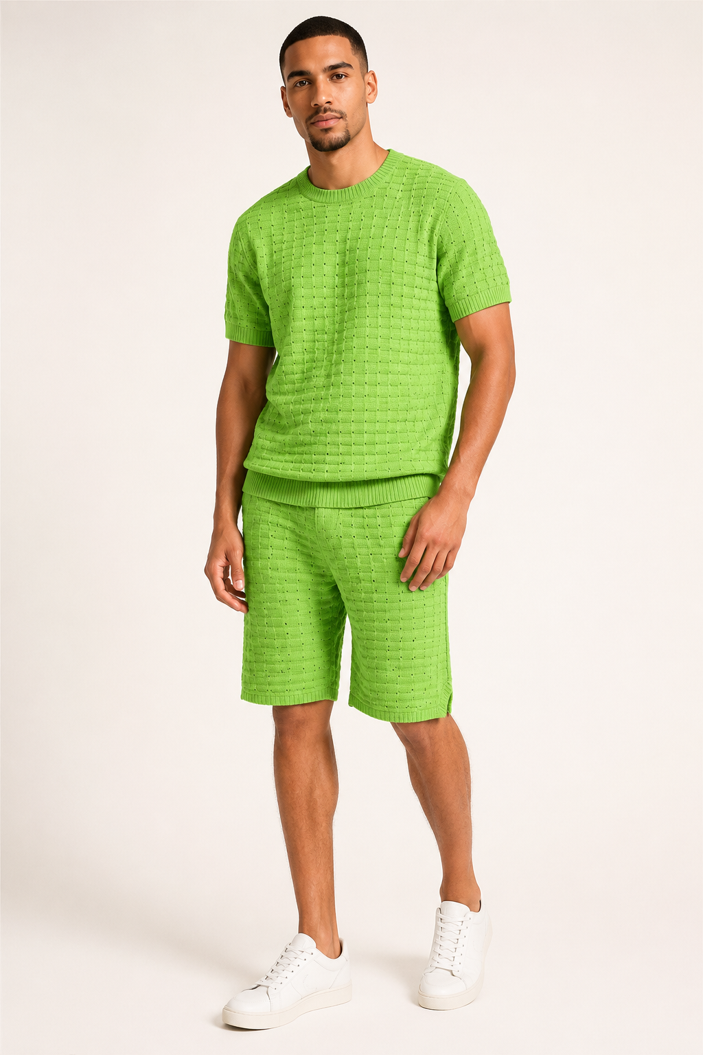 Conjunto hombre camiseta cuello redondo short cintura elástica textura - Oskar