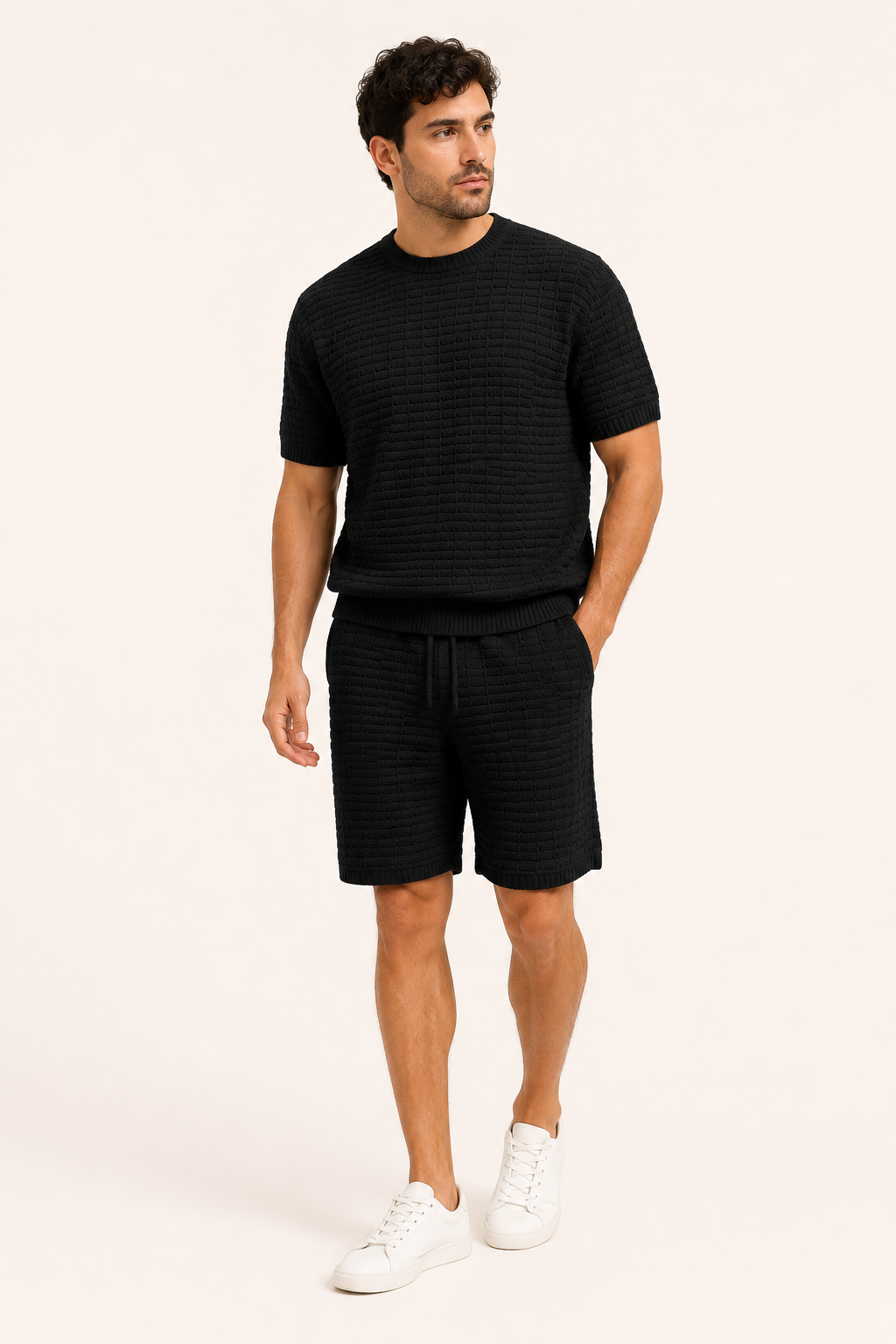 Conjunto hombre camiseta cuello redondo short cintura elástica textura - Oskar