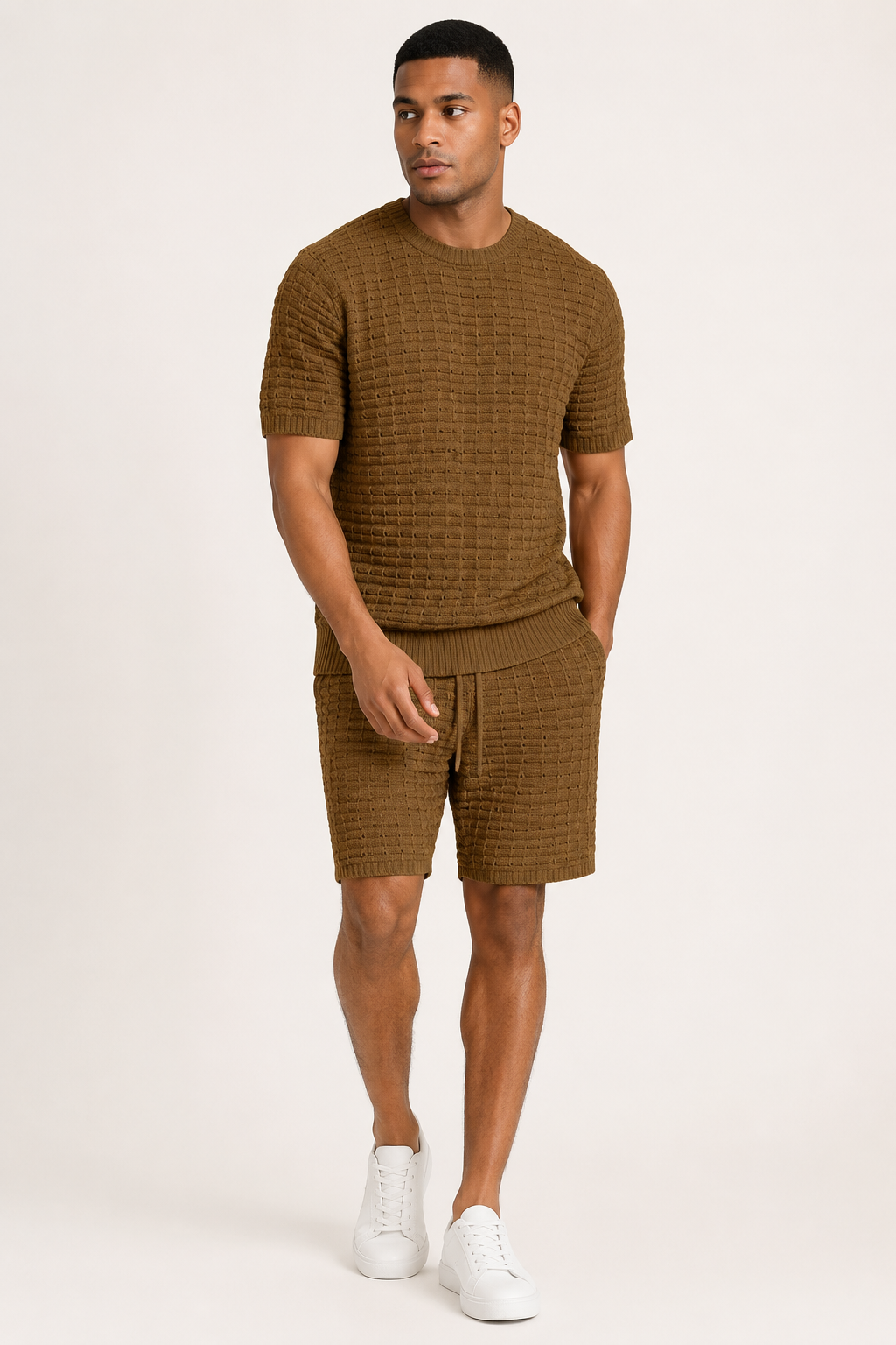 Conjunto hombre camiseta cuello redondo short cintura elástica textura - Oskar