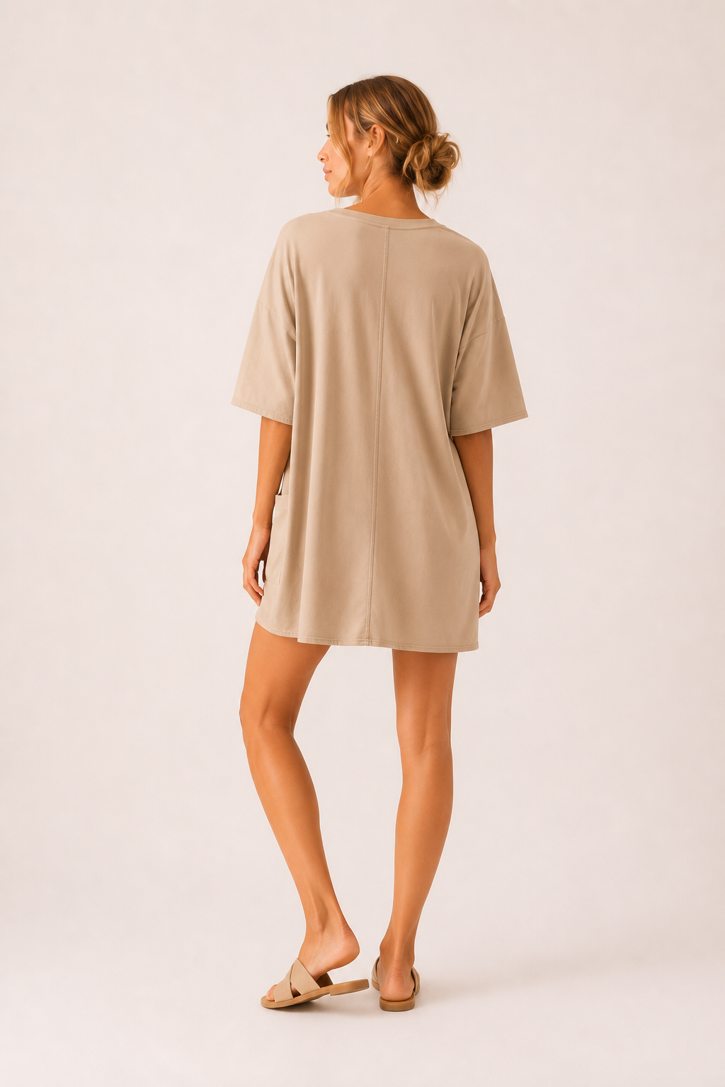 Jumpsuit corto mujer cuello redondo bolsillos corte amplio casual - Hanneli